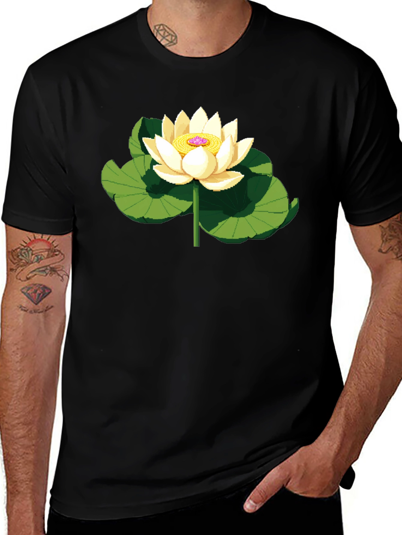 Lotus Flower Graphic Black T-Shirt