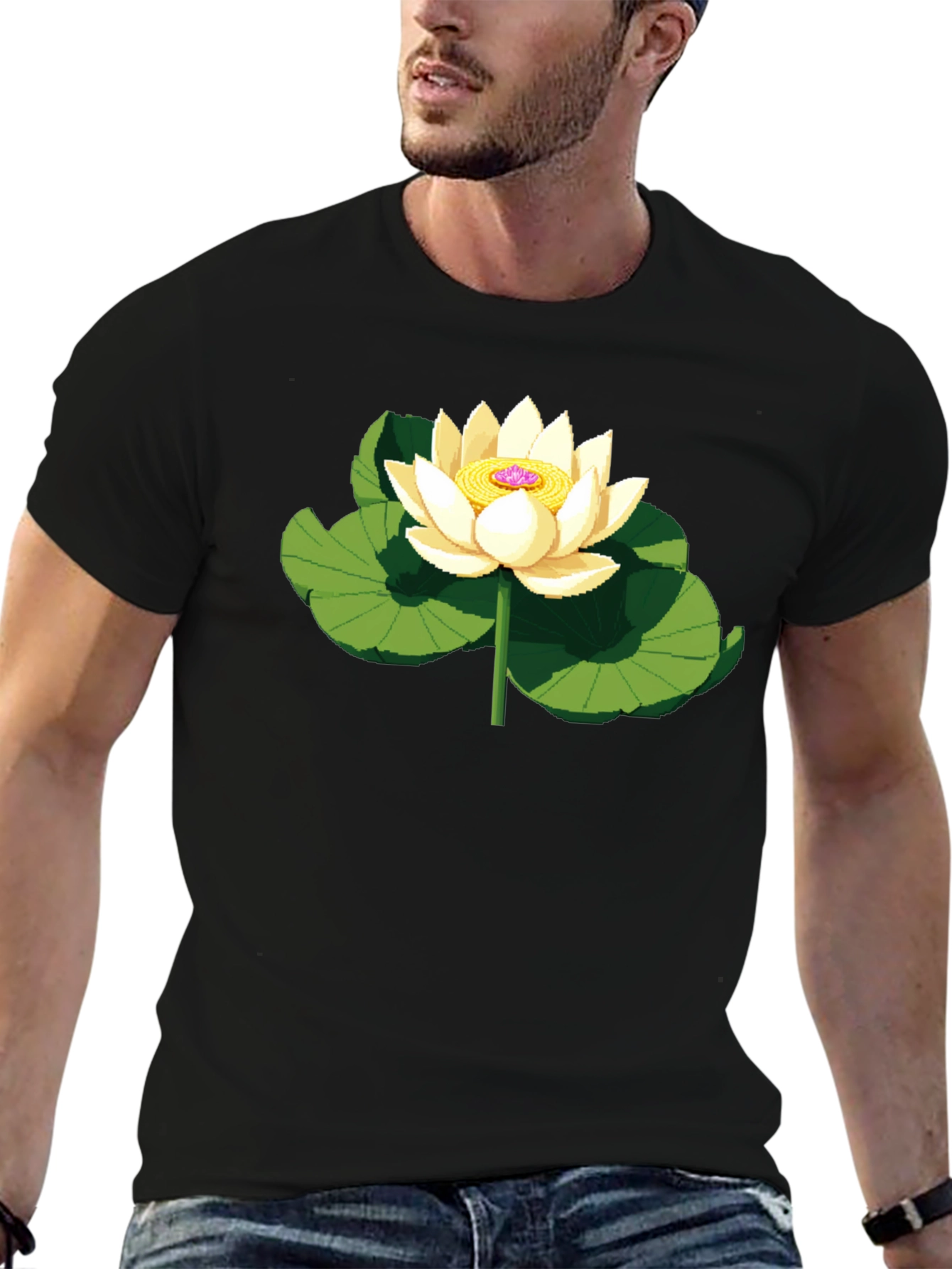 Lotus Flower Graphic Black T-Shirt
