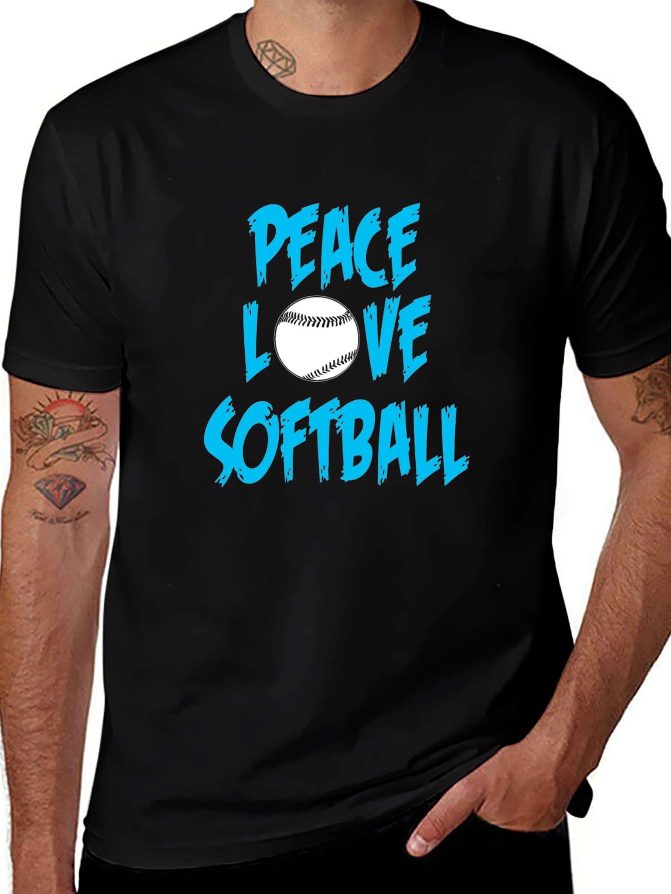 Peace Love Softball Black T-Shirt