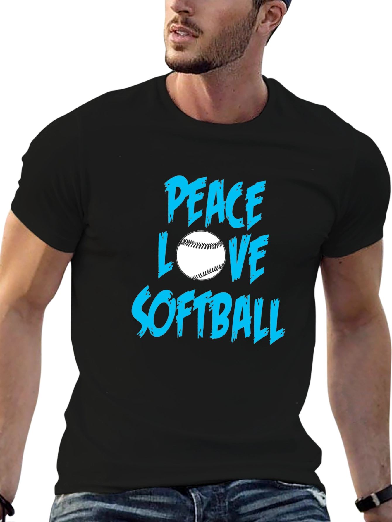 Peace Love Softball Black T-Shirt