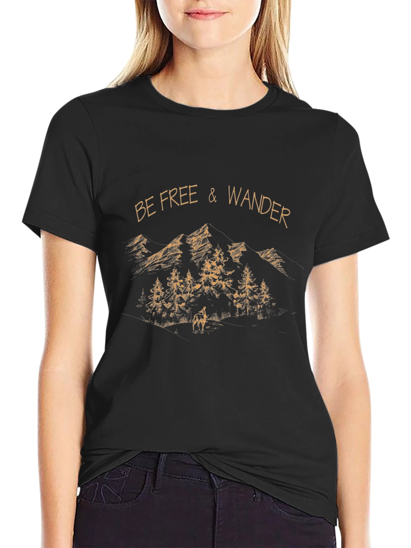 Be Free & Wander Graphic T-Shirt - Black