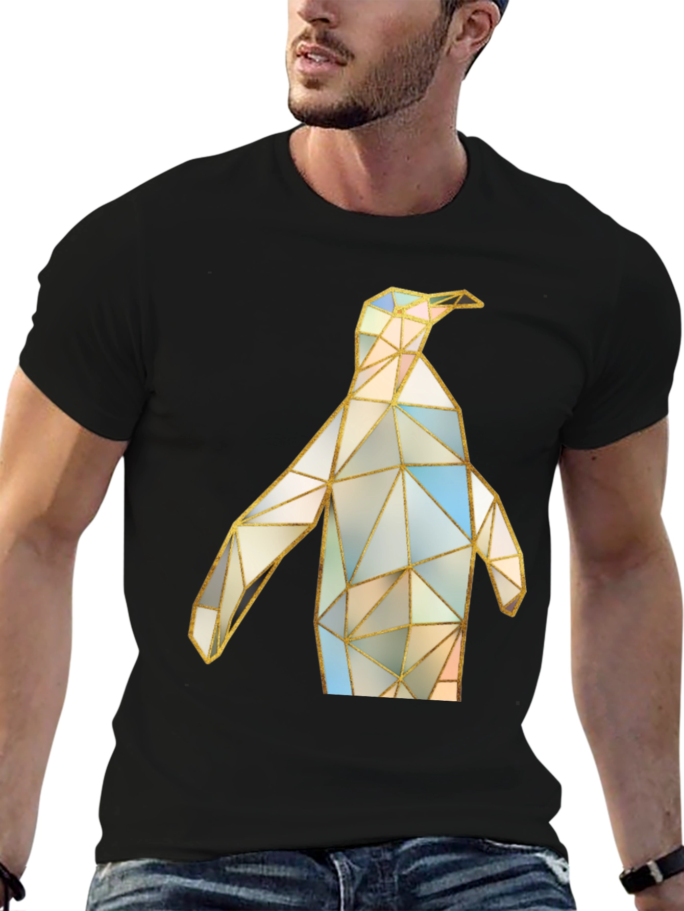 Geometric Penguin Graphic Tee - Modern Art Shirt