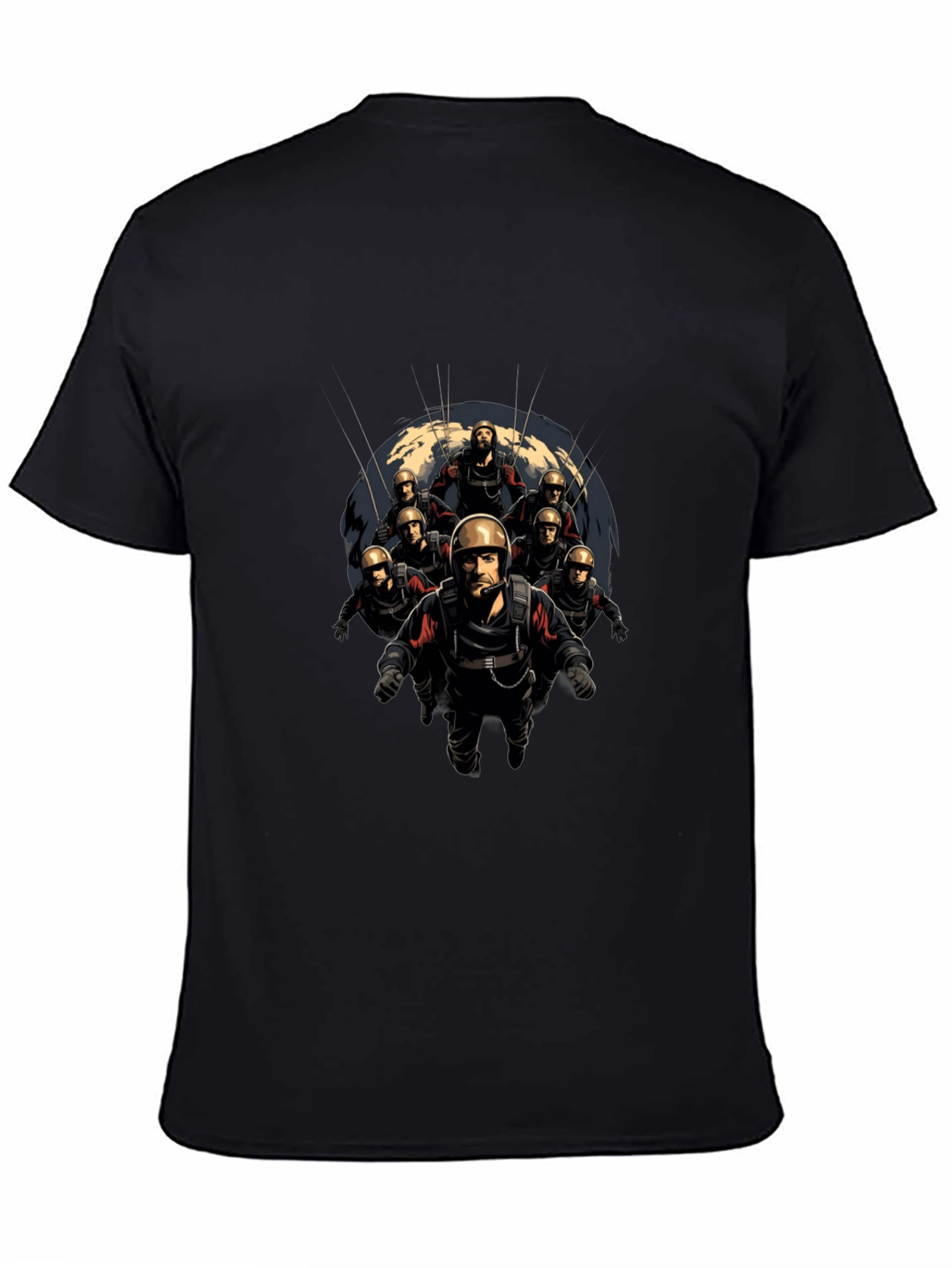 Skydiving Team Graphic Print Black T-Shirt