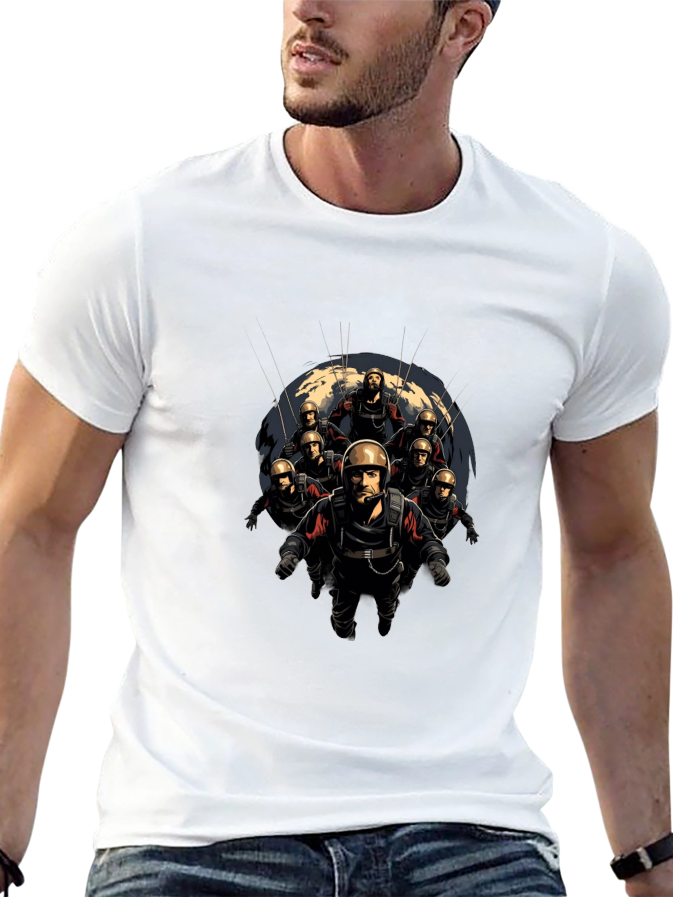 Skydiving Team Graphic Print Black T-Shirt