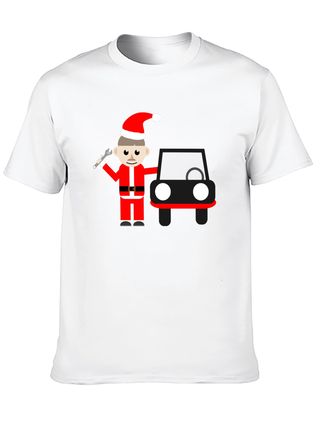 Cartoon Santa Mechanic Black T-Shirt