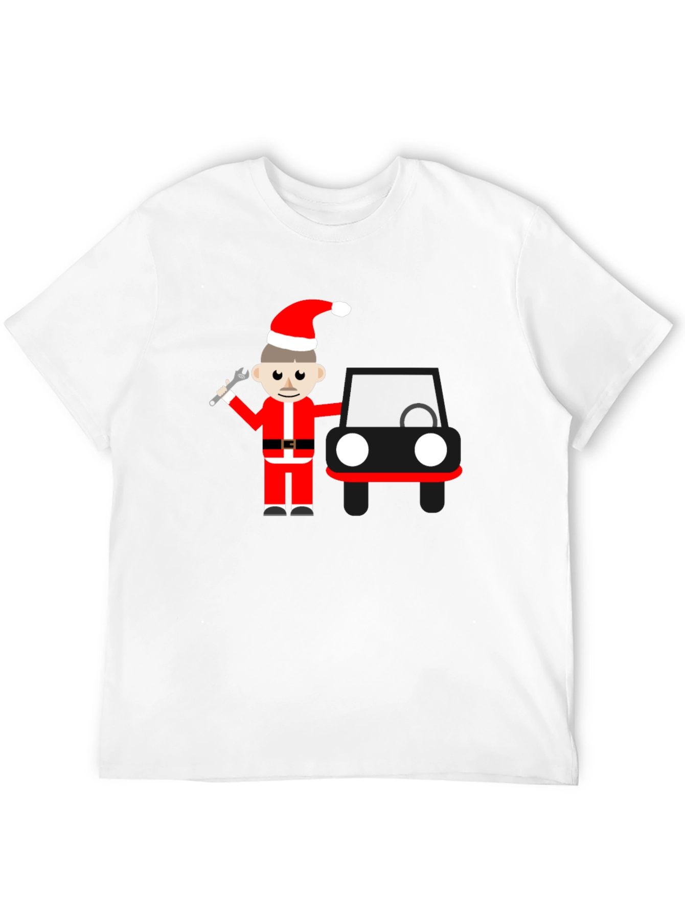 Cartoon Santa Mechanic Black T-Shirt