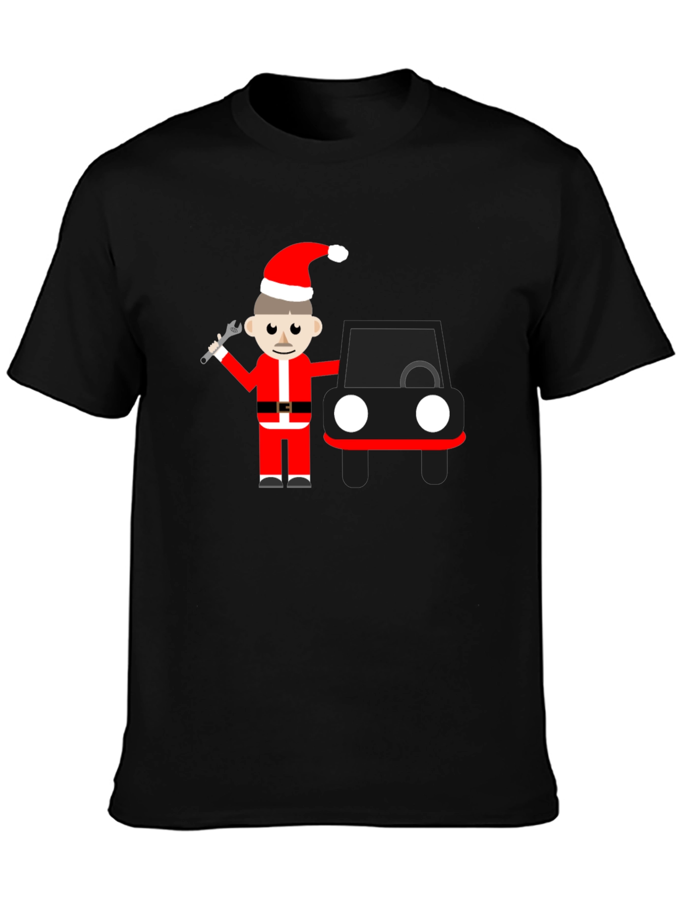 Cartoon Santa Mechanic Black T-Shirt