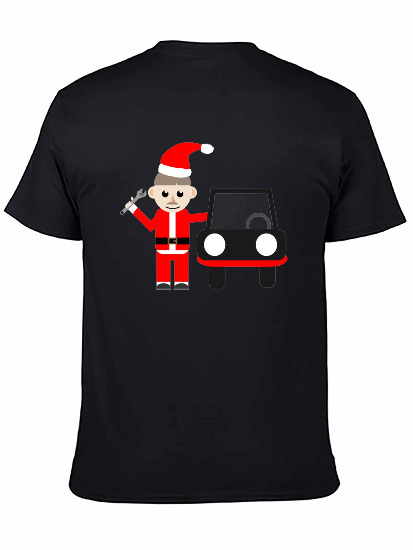 Cartoon Santa Mechanic Black T-Shirt
