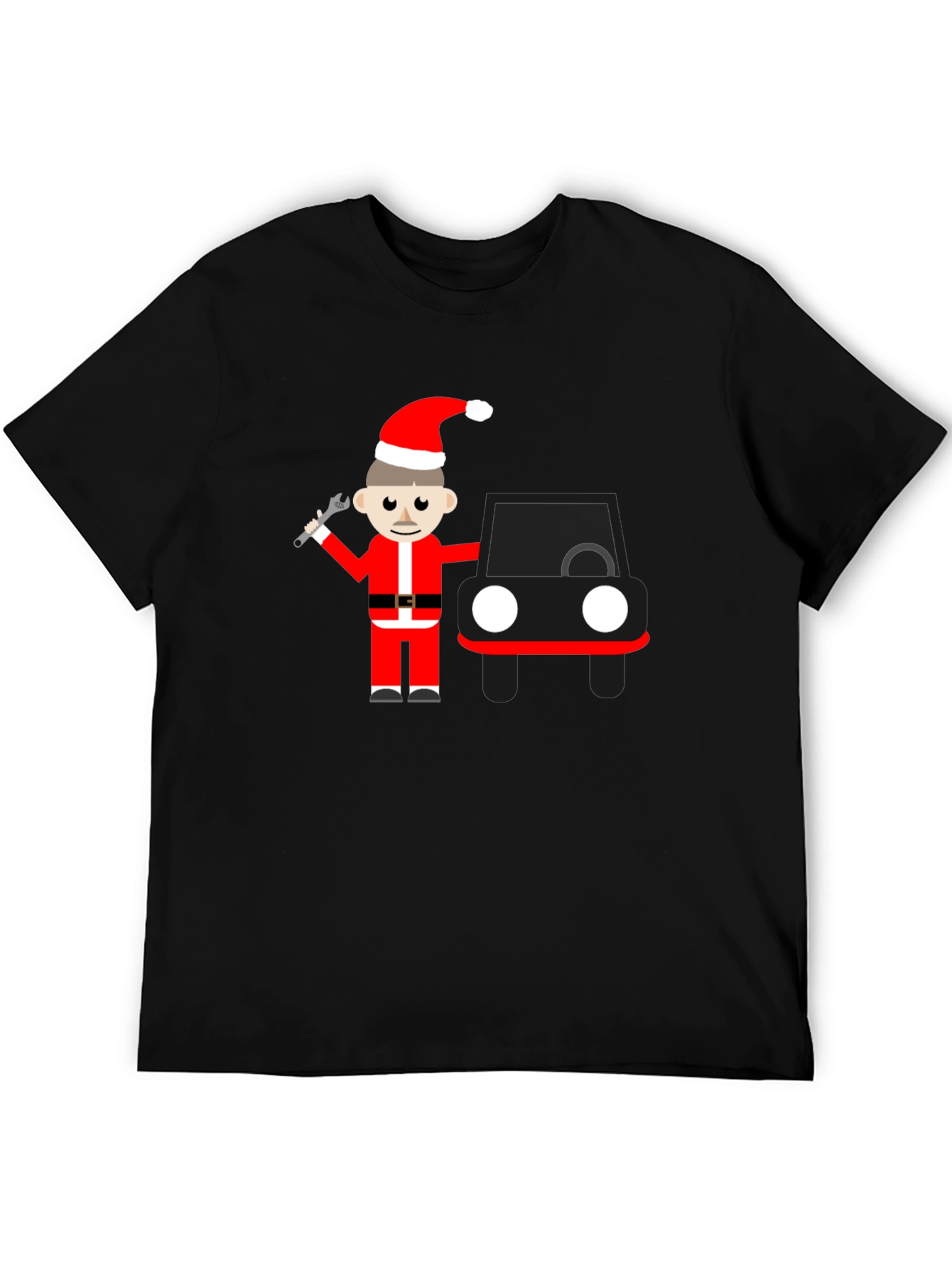 Cartoon Santa Mechanic Black T-Shirt
