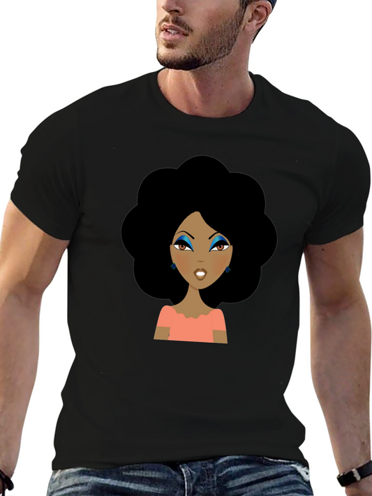 Afro Woman Graphic Tee - Black Cotton T-Shirt