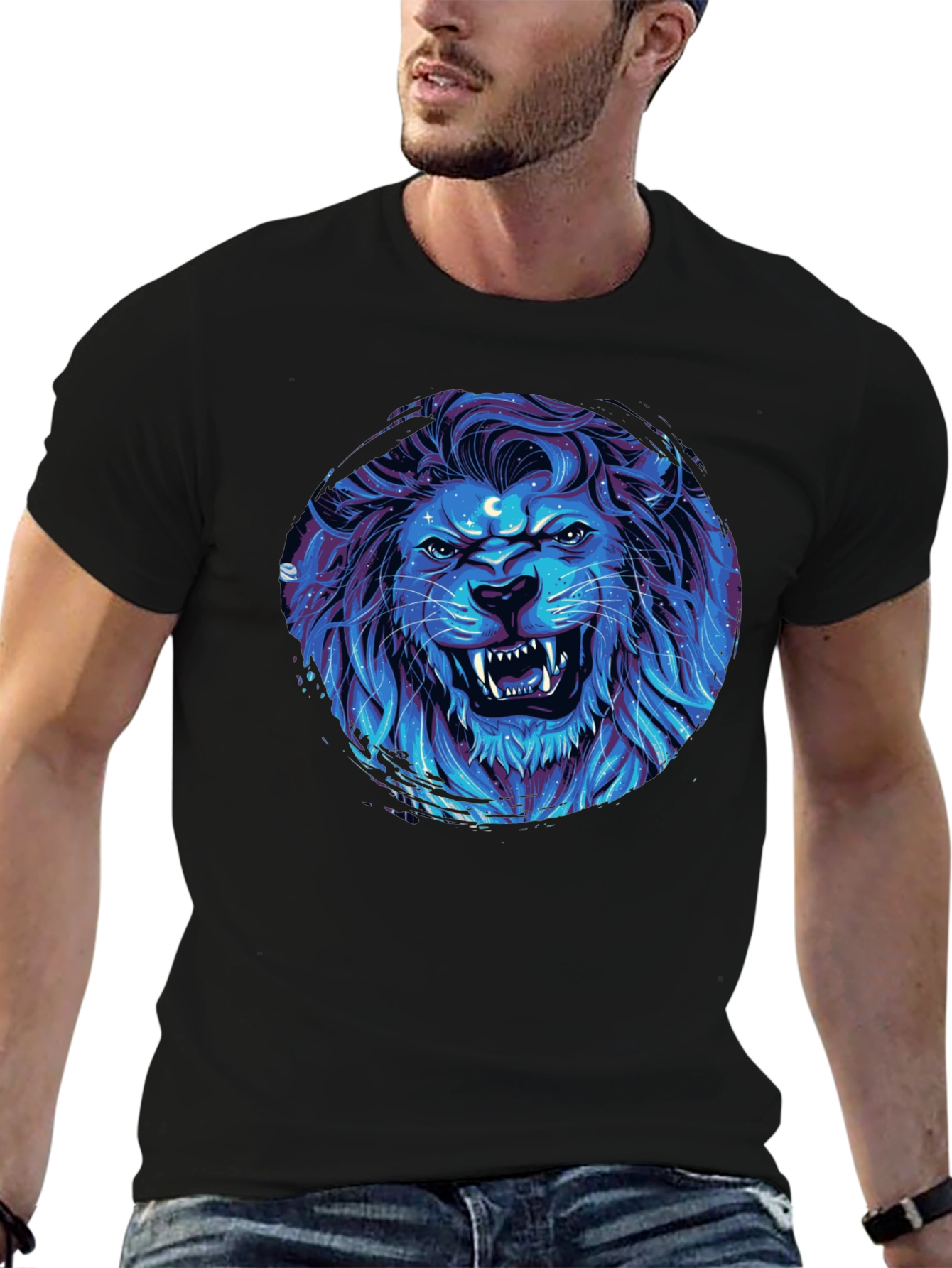 Lion Galaxy Black T-Shirt