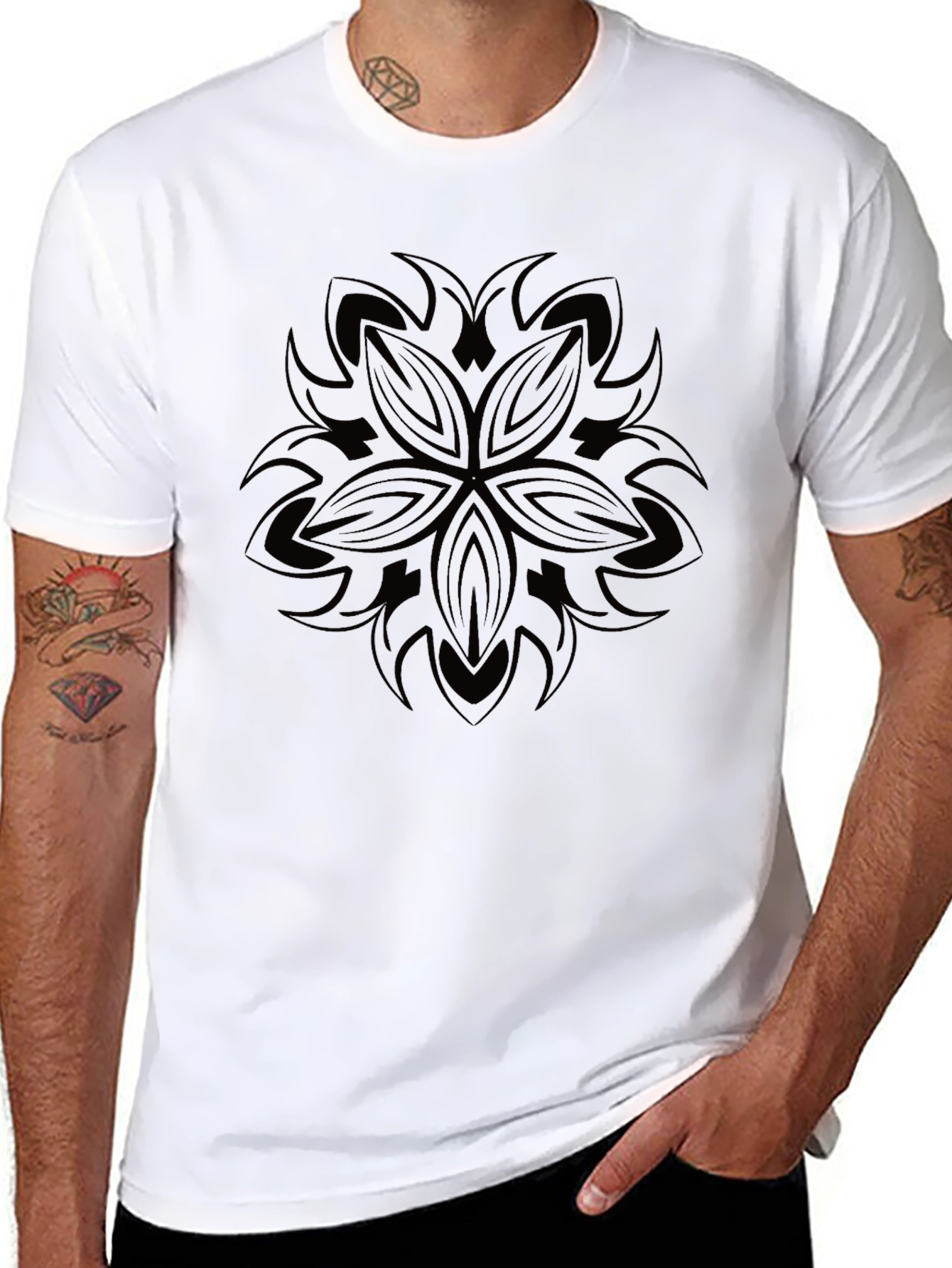 Abstract Mandala Graphic Print Black T-Shirt