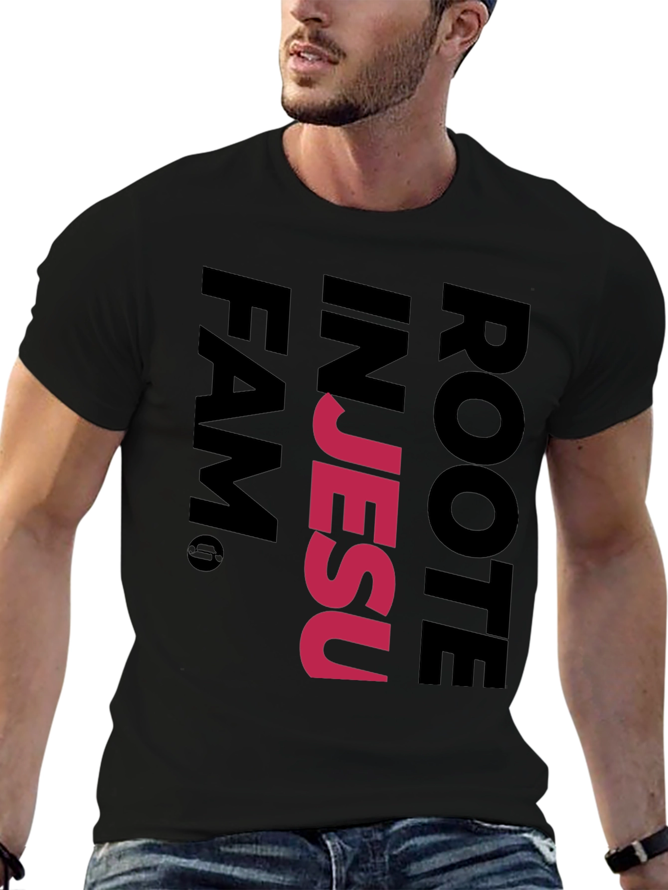 Rooted in Jesus Black Graphic T-Shirt