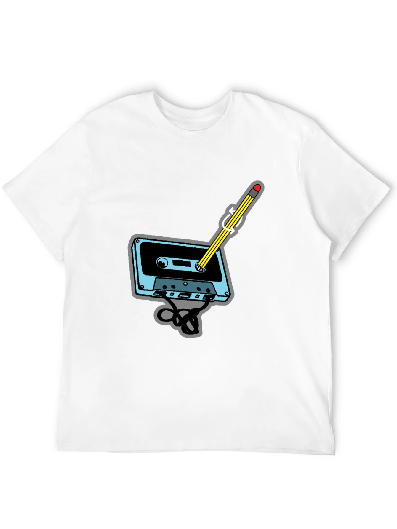 Retro Cassette Tape & Pencil Black T-Shirt