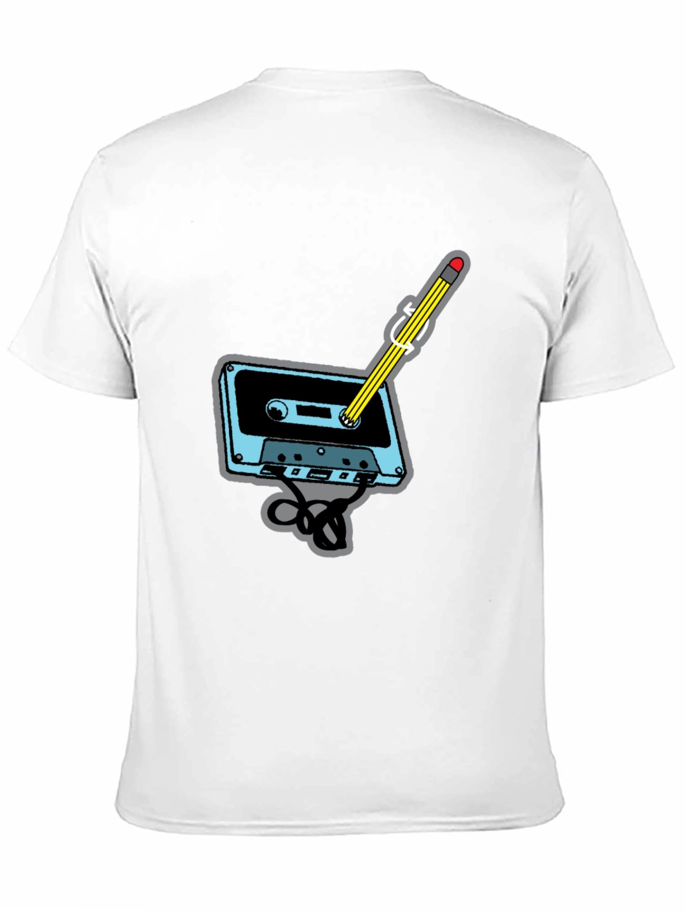 Retro Cassette Tape & Pencil Black T-Shirt
