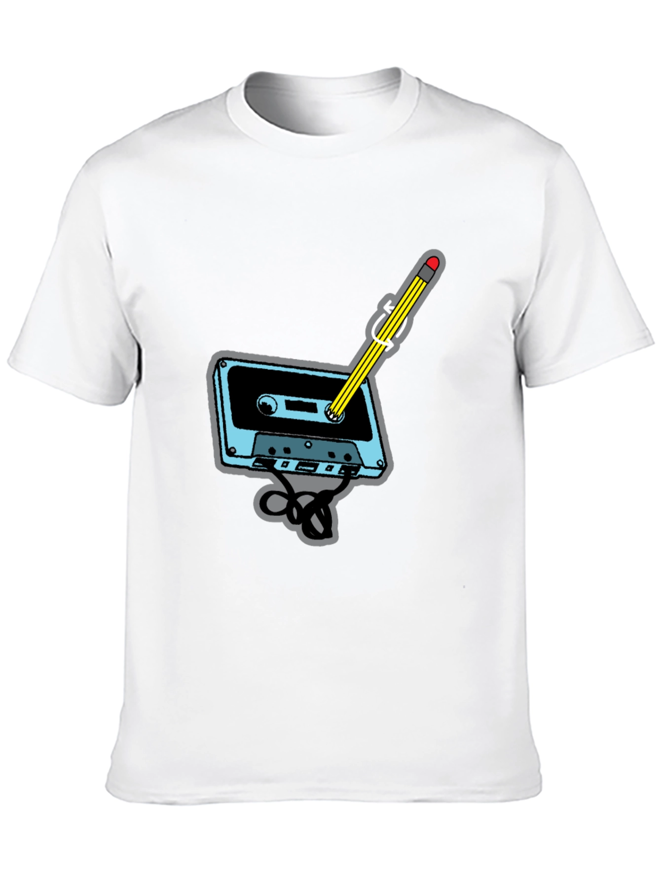 Retro Cassette Tape & Pencil Black T-Shirt