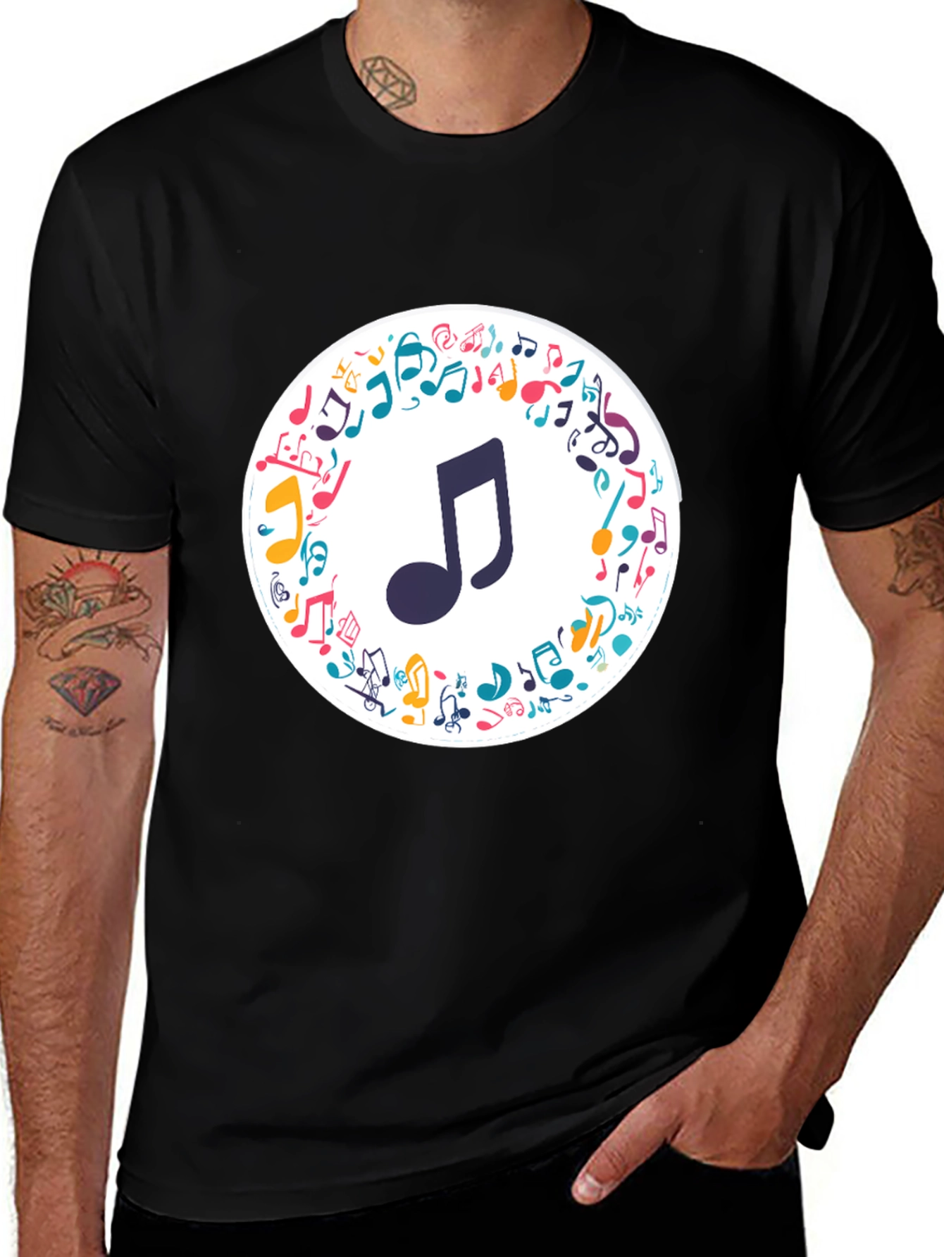 Musical Note Graphic Tee - Stylish Black T-Shirt