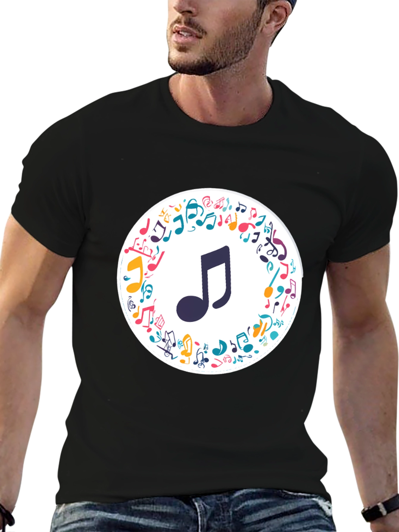 Musical Note Graphic Tee - Stylish Black T-Shirt