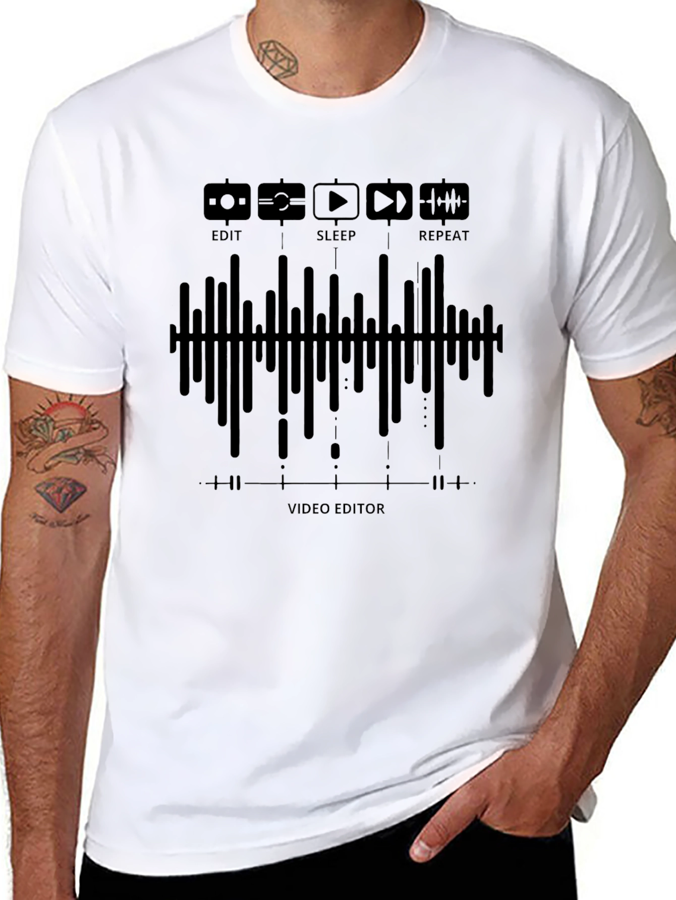 Video Editor Edit Sleep Repeat Black T-Shirt