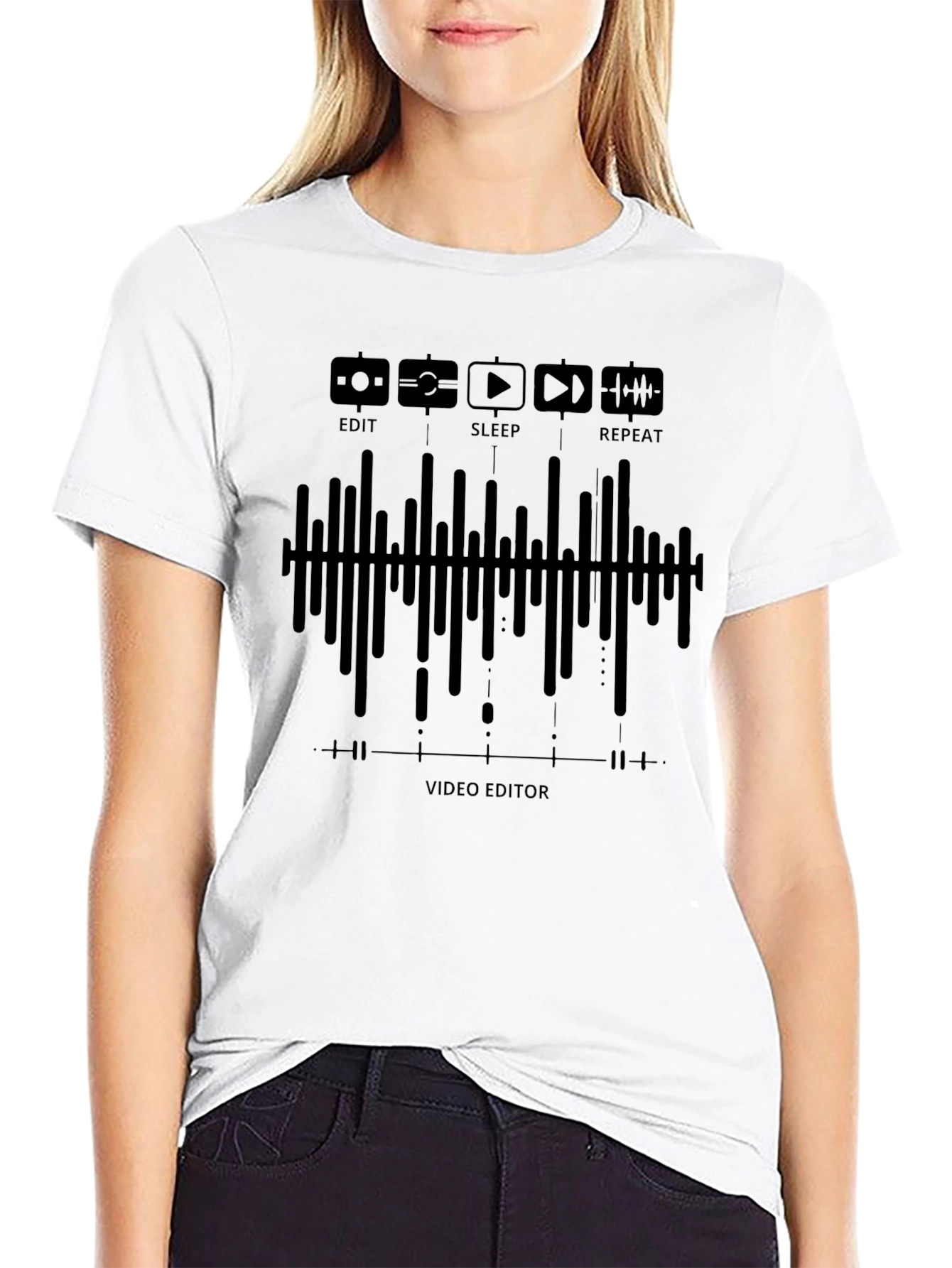 Video Editor Edit Sleep Repeat Black T-Shirt