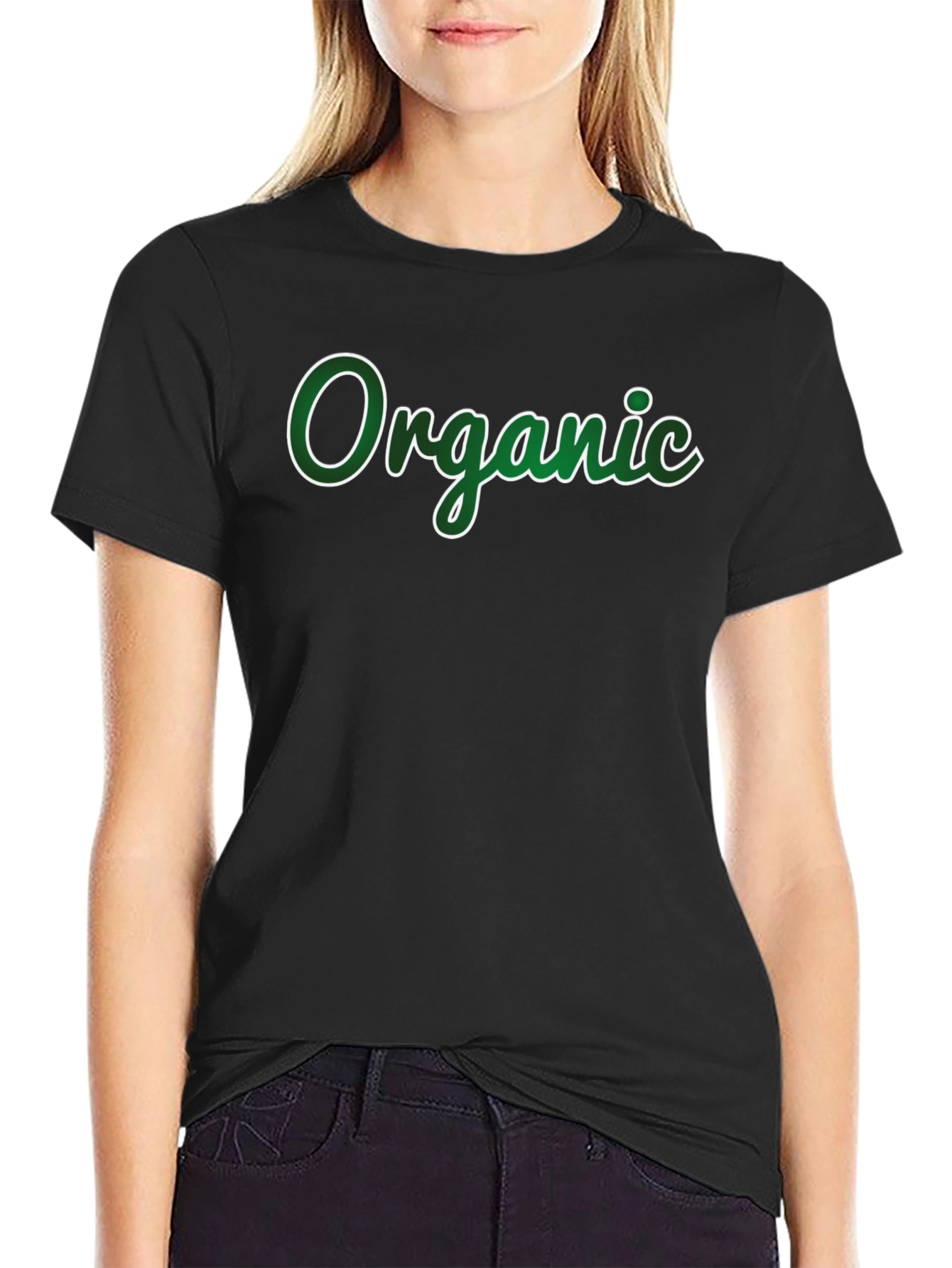 Organic Green Lettering Black T-Shirt