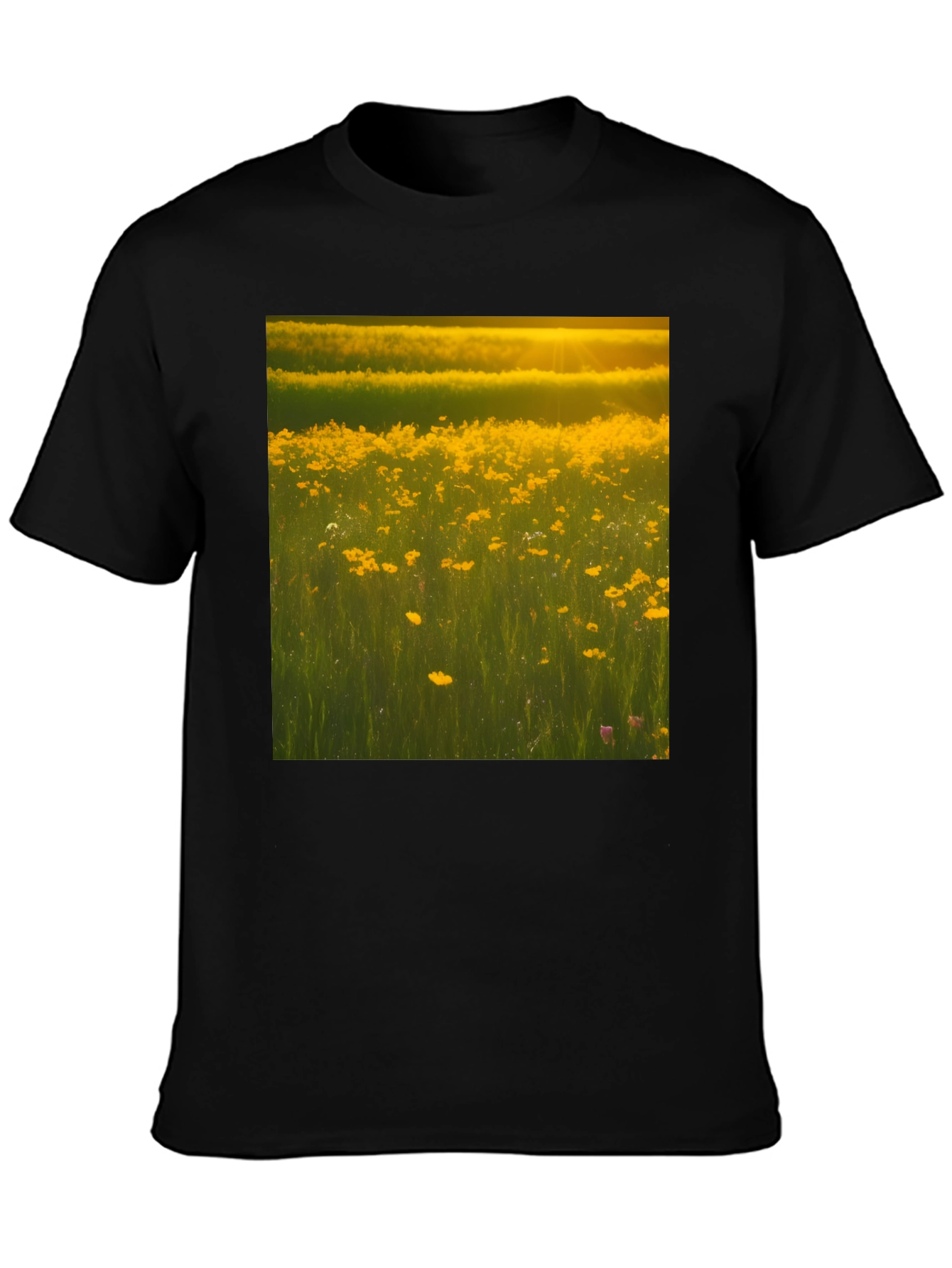 Golden Meadow Graphic Tee - Black Cotton T-Shirt