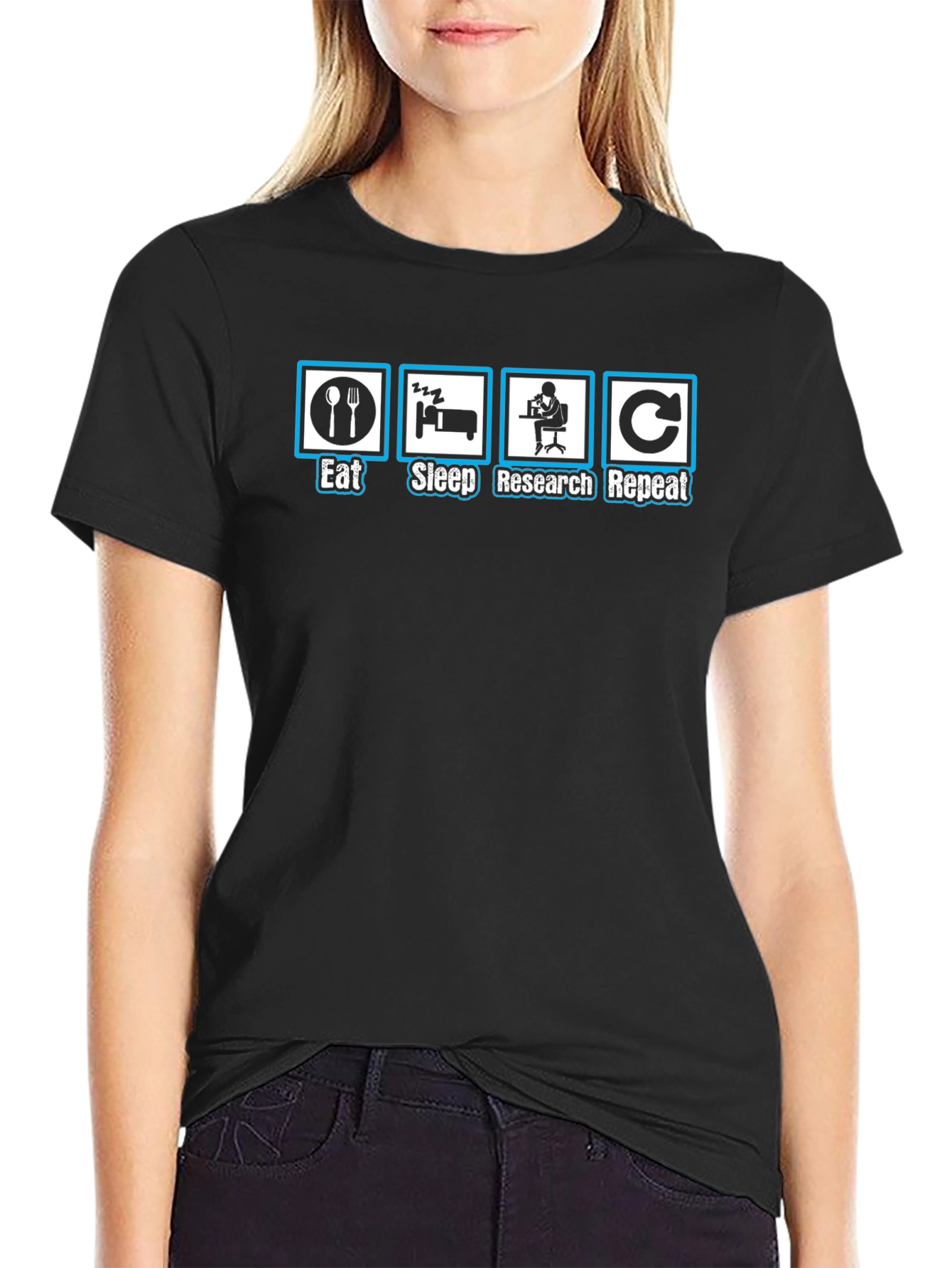 Eat Sleep Research Repeat Black T-Shirt