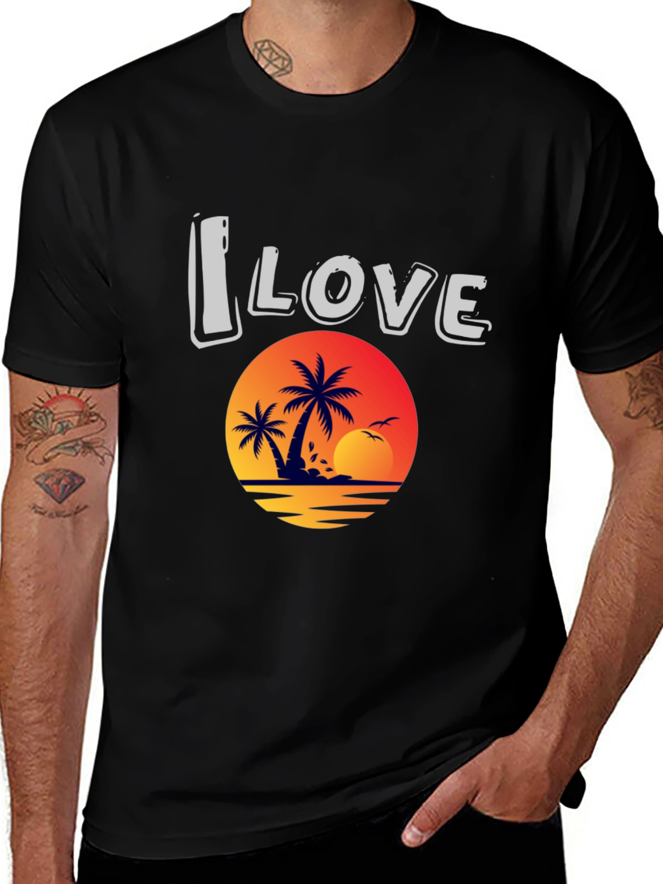 I Love Beach Sunset Graphic T-Shirt