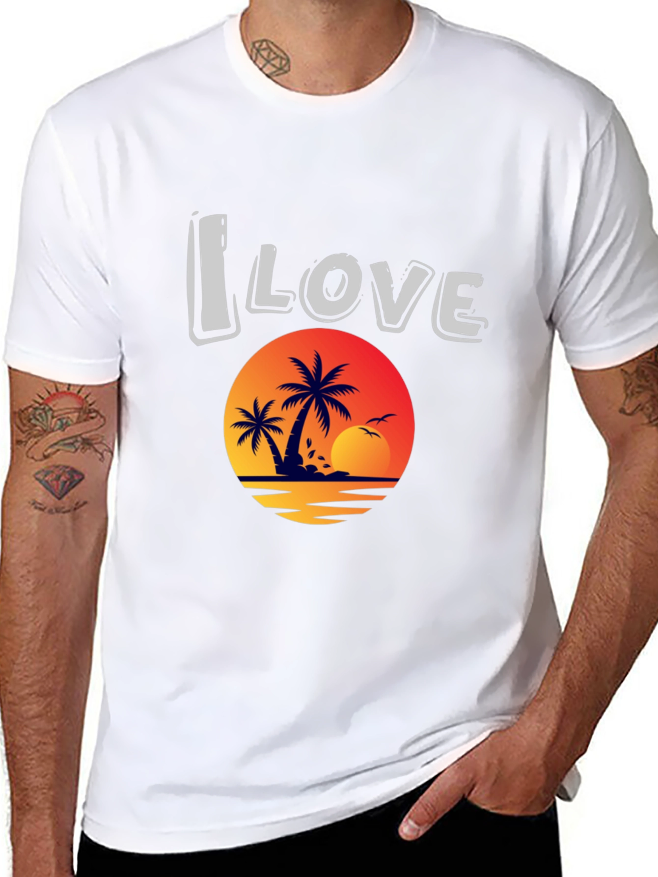 I Love Beach Sunset Graphic T-Shirt