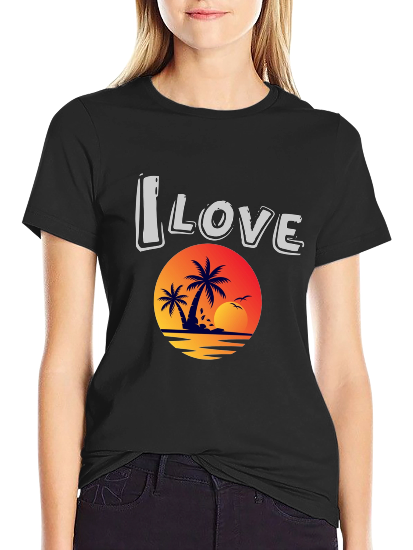 I Love Beach Sunset Graphic T-Shirt