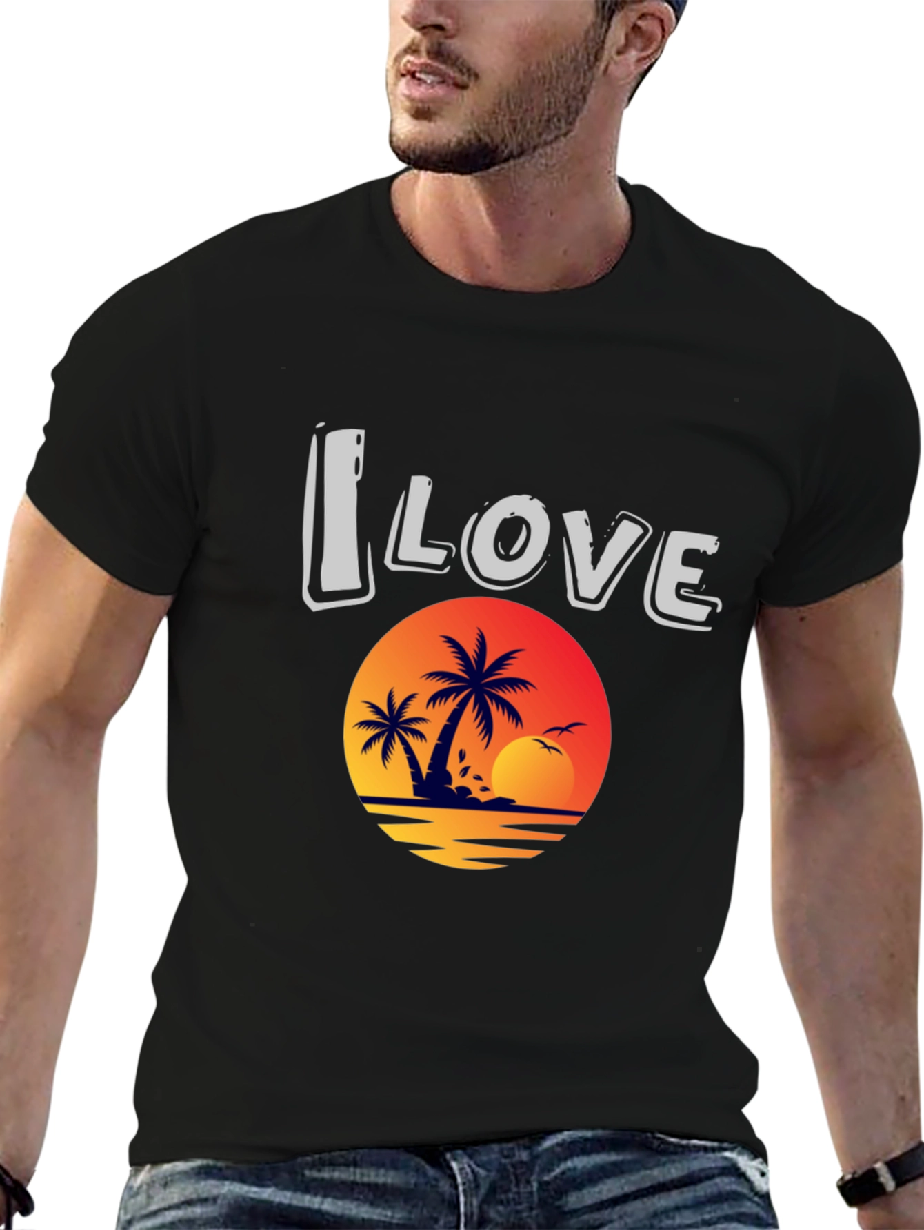 I Love Beach Sunset Graphic T-Shirt