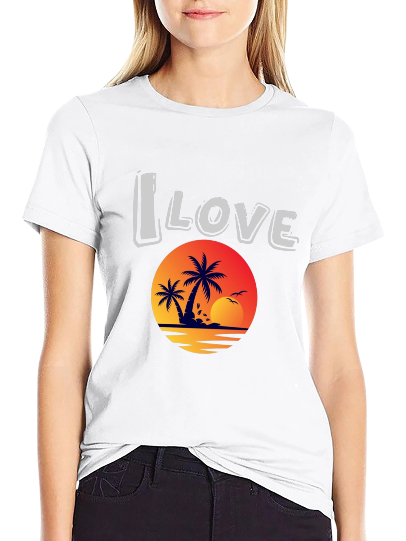 I Love Beach Sunset Graphic T-Shirt