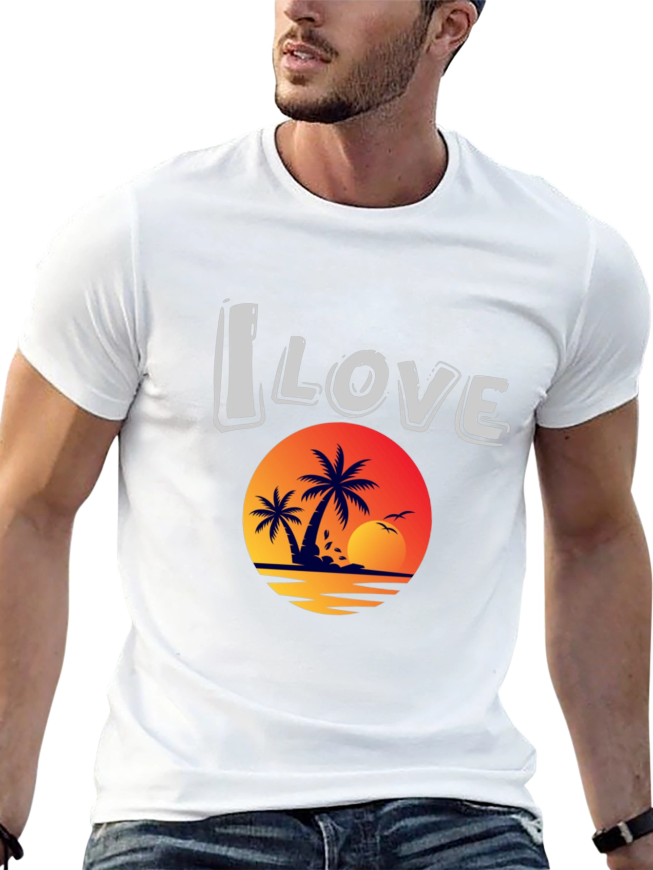 I Love Beach Sunset Graphic T-Shirt