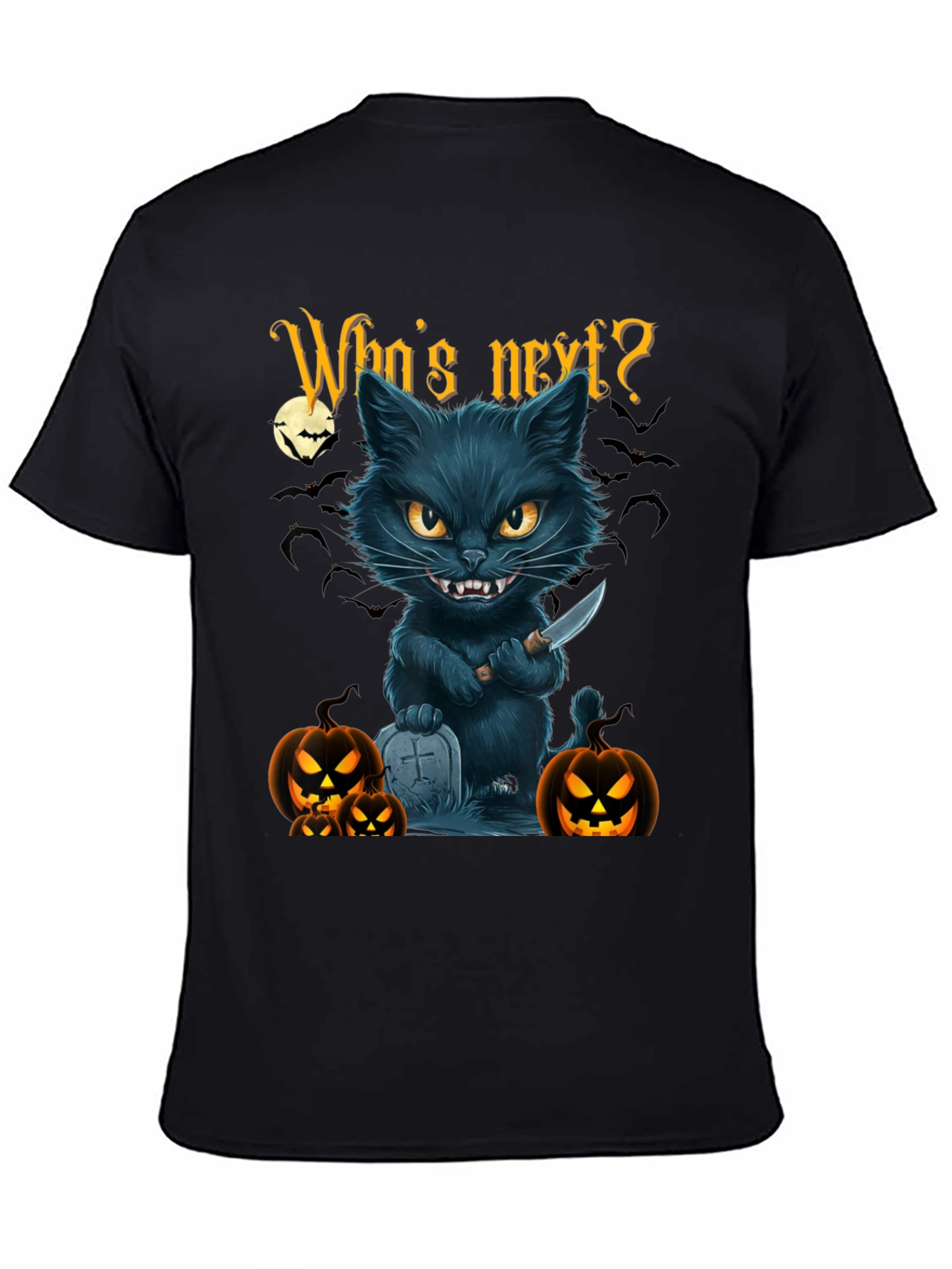 Halloween Cat T-Shirt - Whos Next? Black Tee