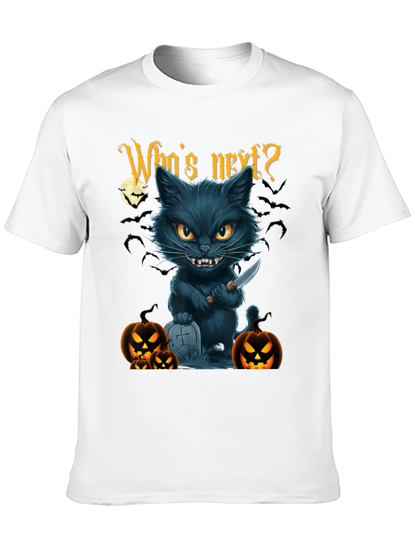 Halloween Cat T-Shirt - Whos Next? Black Tee