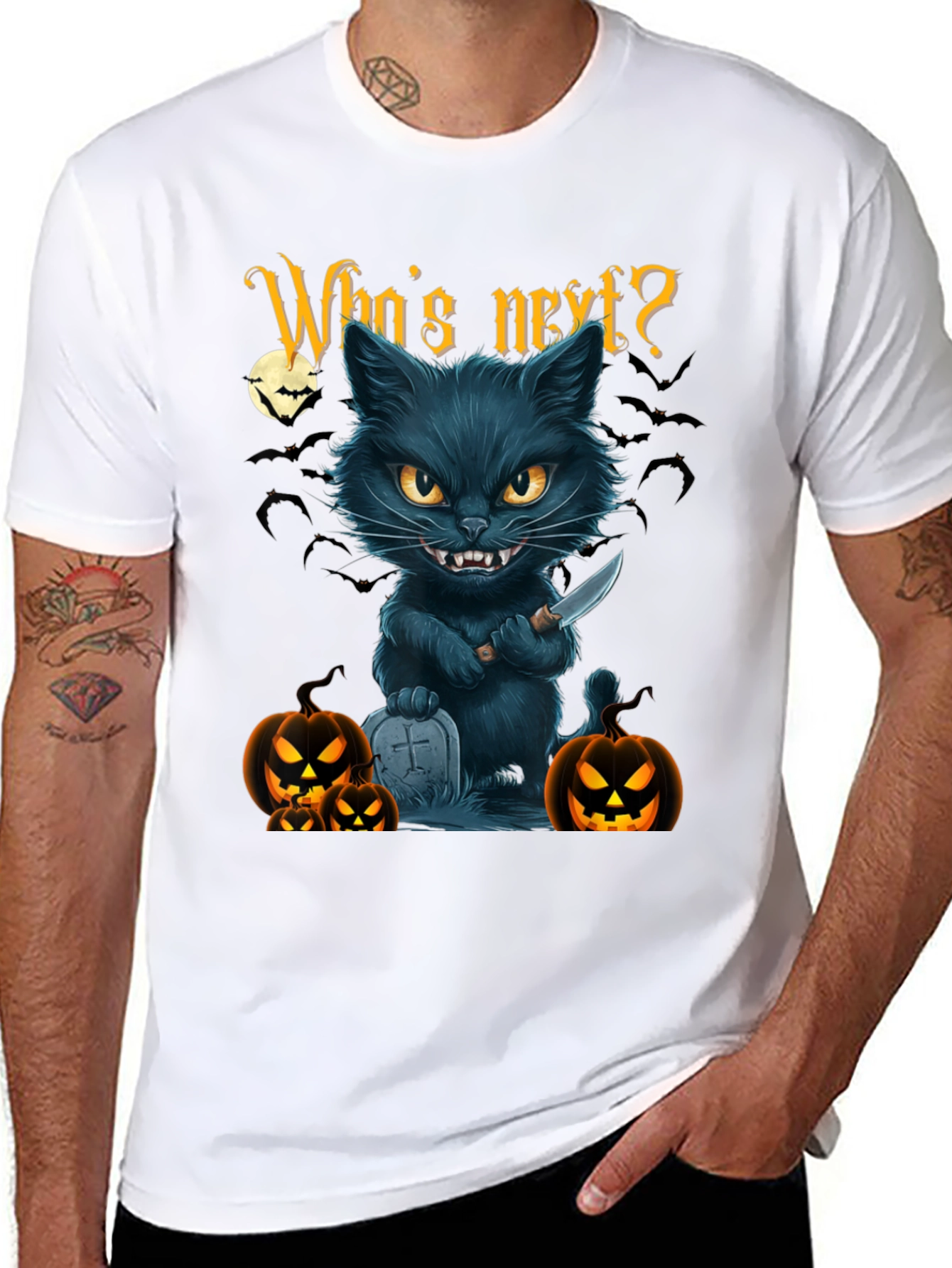 Halloween Cat T-Shirt - Whos Next? Black Tee