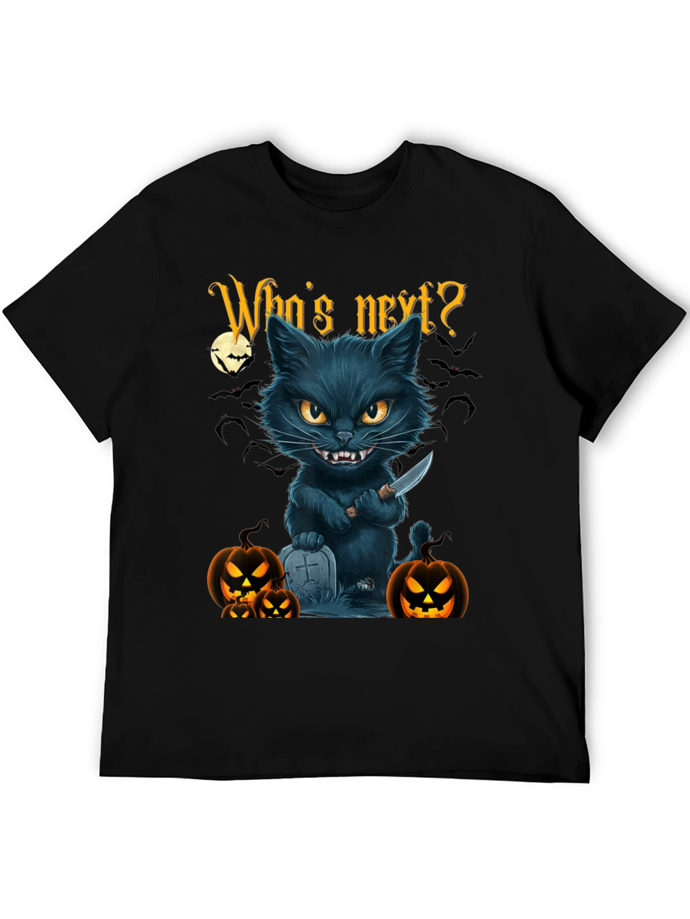 Halloween Cat T-Shirt - Whos Next? Black Tee