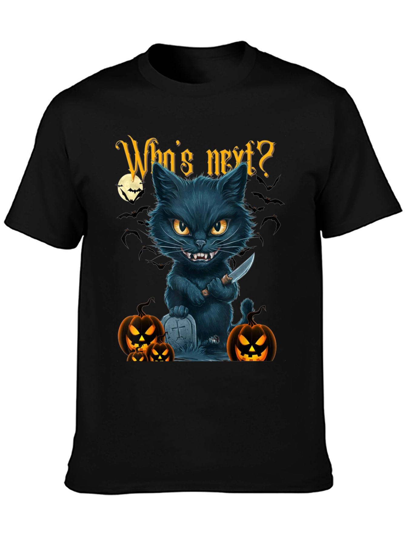 Halloween Cat T-Shirt - Whos Next? Black Tee