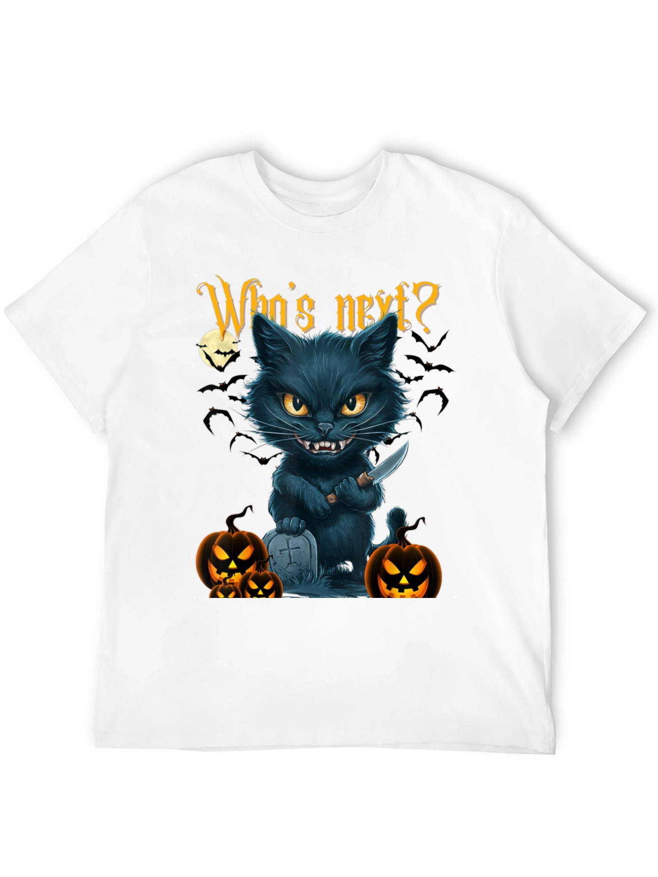 Halloween Cat T-Shirt - Whos Next? Black Tee
