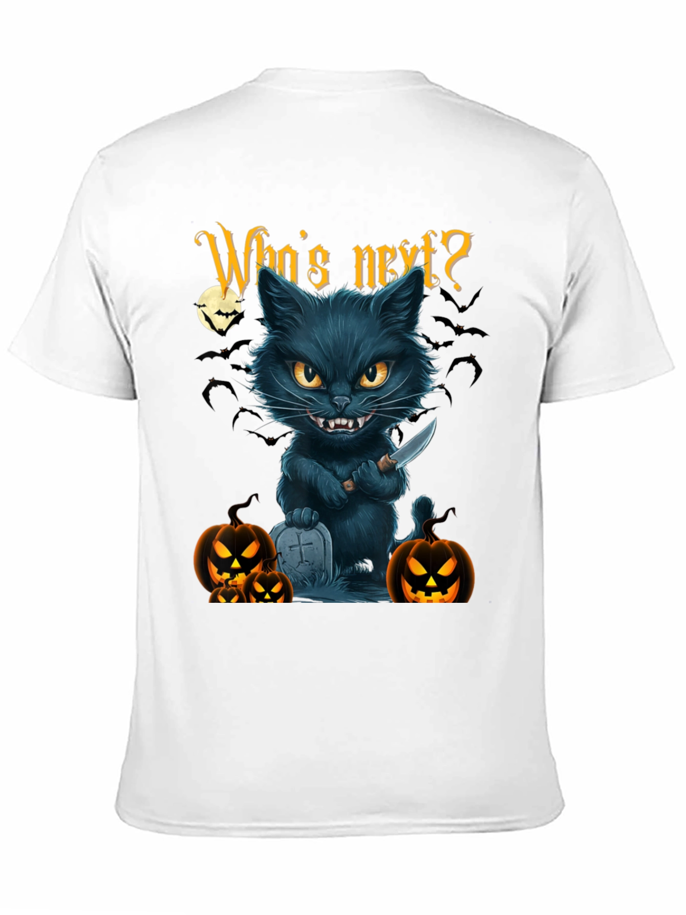 Halloween Cat T-Shirt - Whos Next? Black Tee