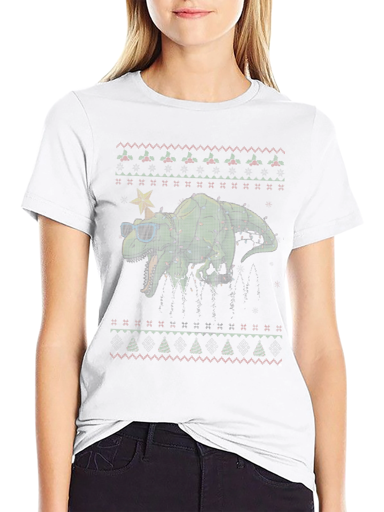 Festive Dinosaur Christmas Sweater T-Shirt