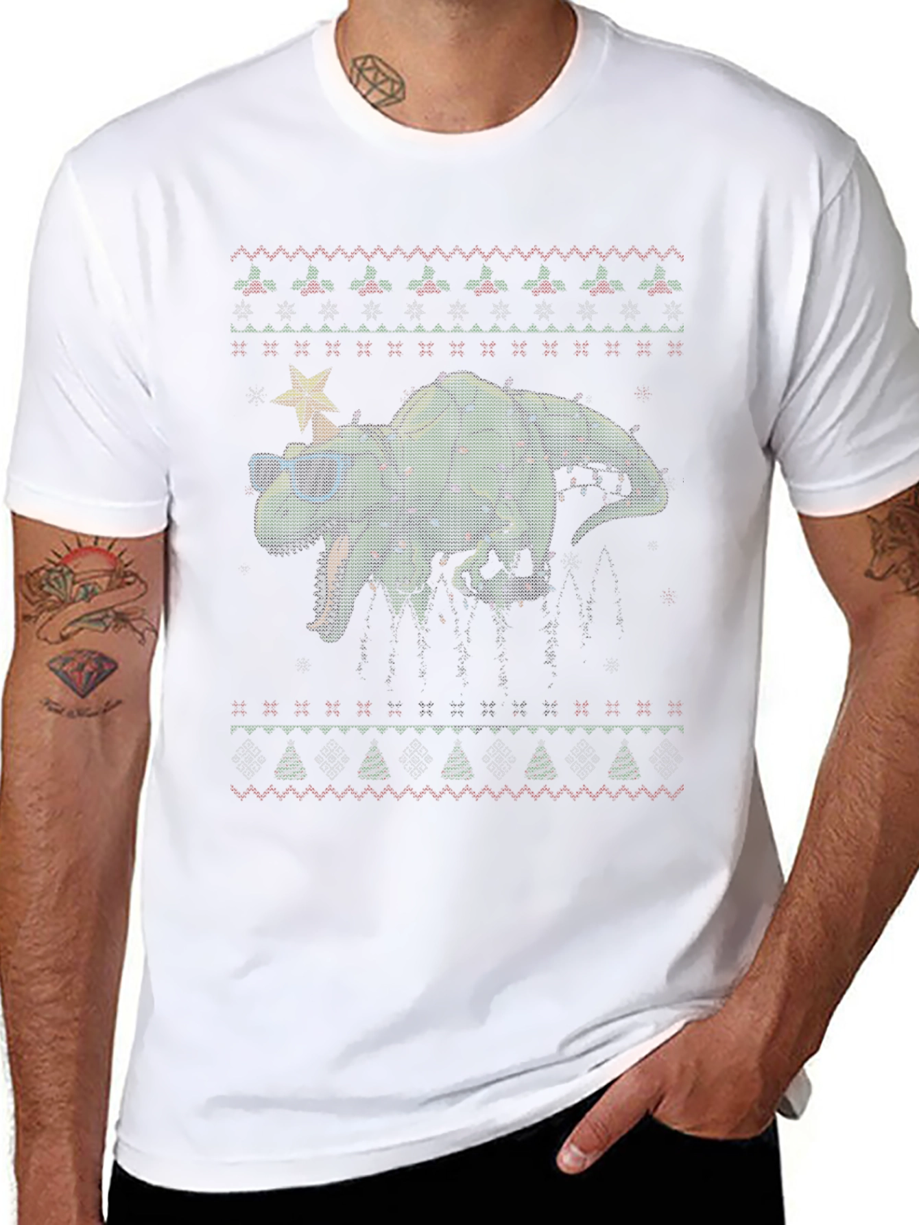 Festive Dinosaur Christmas Sweater T-Shirt