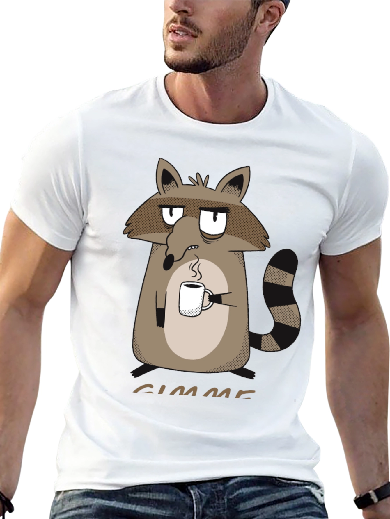 Gimme Coffee Raccoon Graphic Tee -  Unisex Crewneck T-Shirt