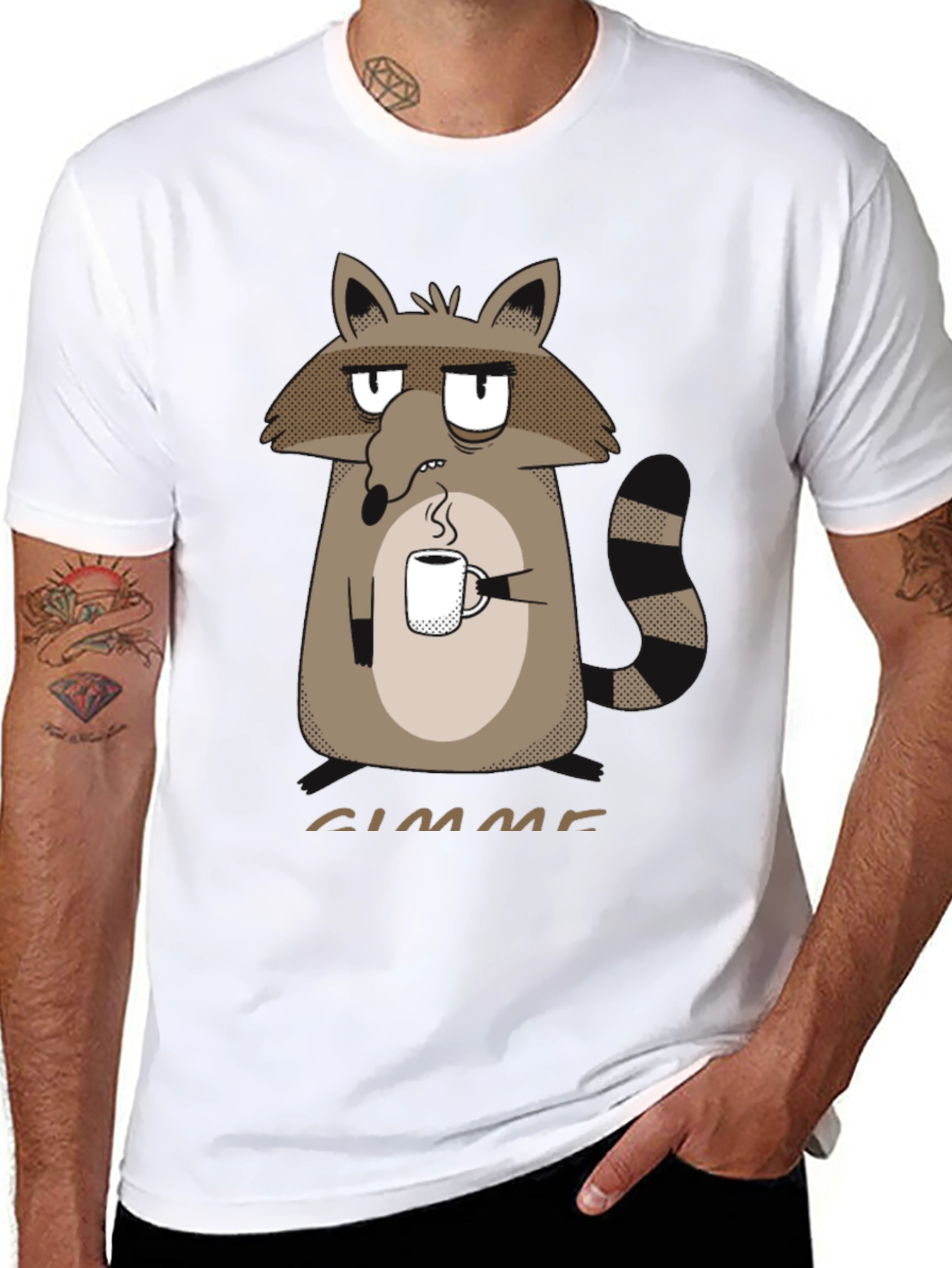 Gimme Coffee Raccoon Graphic Tee -  Unisex Crewneck T-Shirt