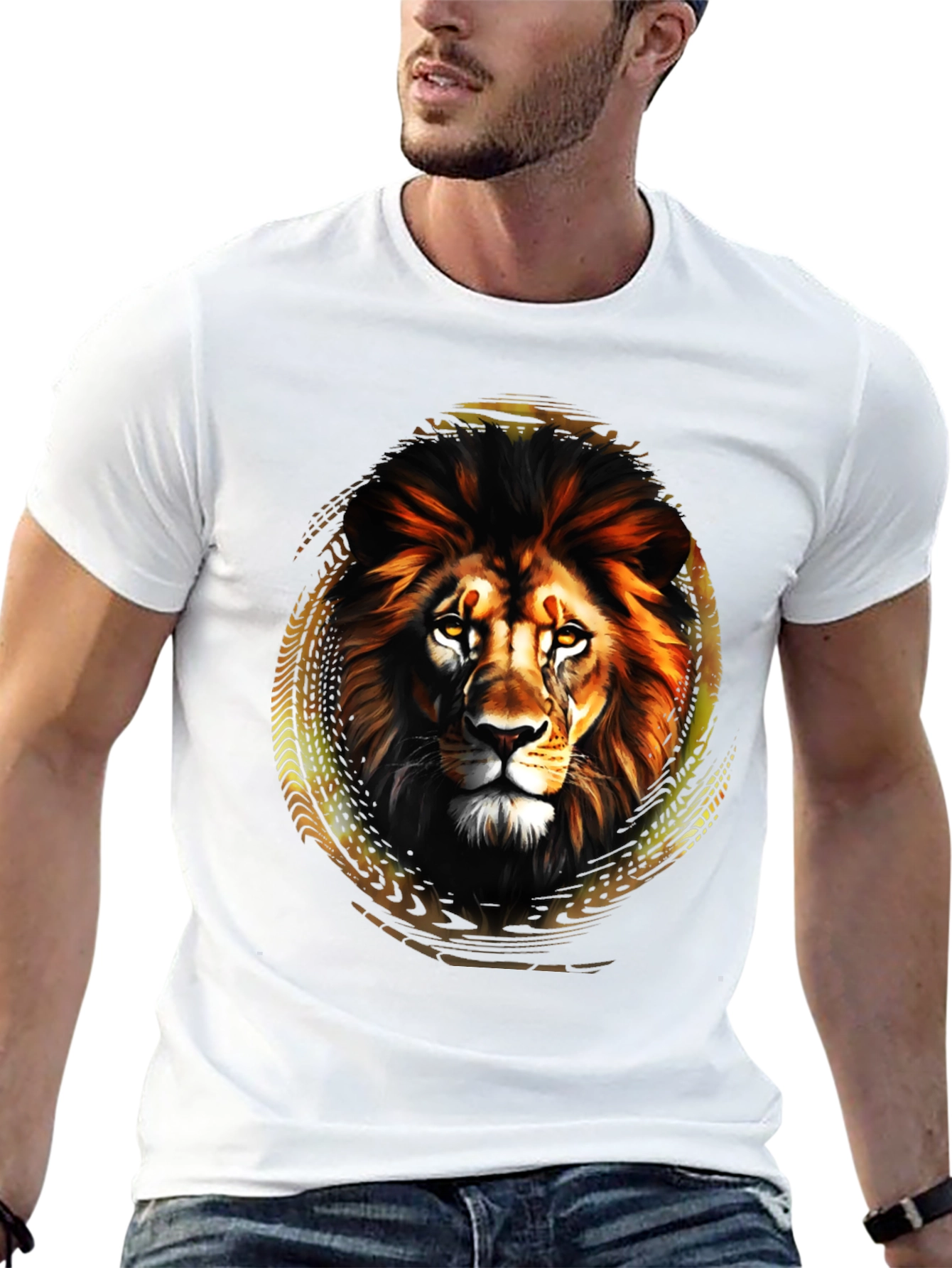 Lion Graphic Tee - Black Crew Neck Shirt