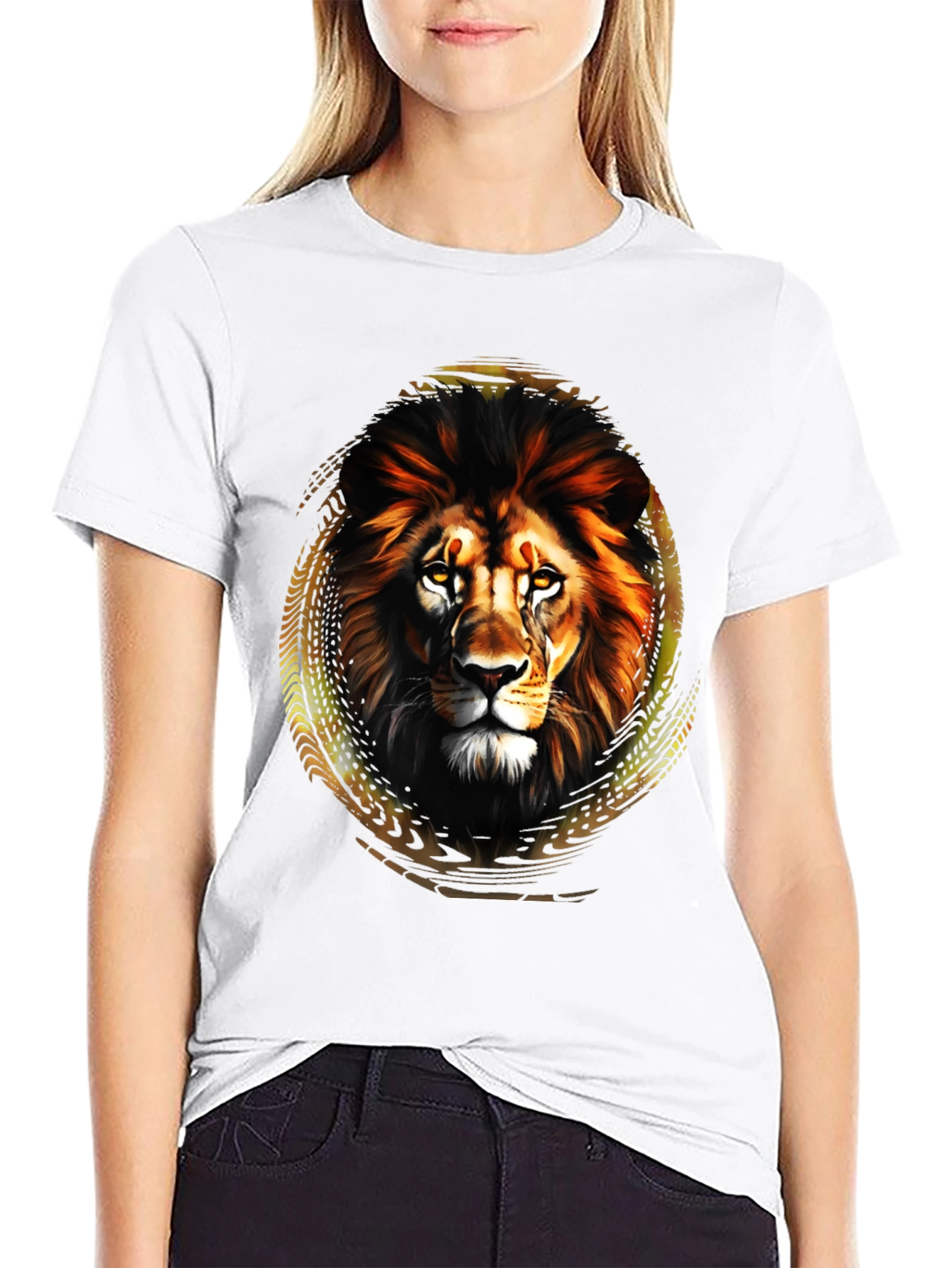 Lion Graphic Tee - Black Crew Neck Shirt