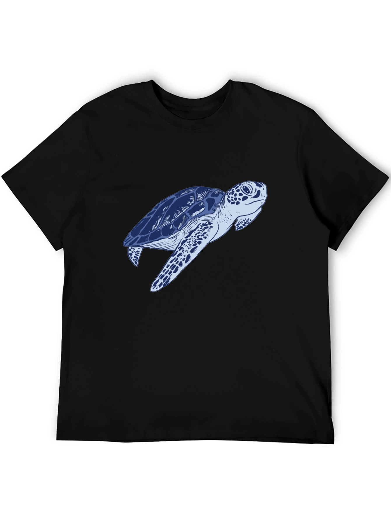 Blue Sea Turtle Graphic Print Black T-Shirt