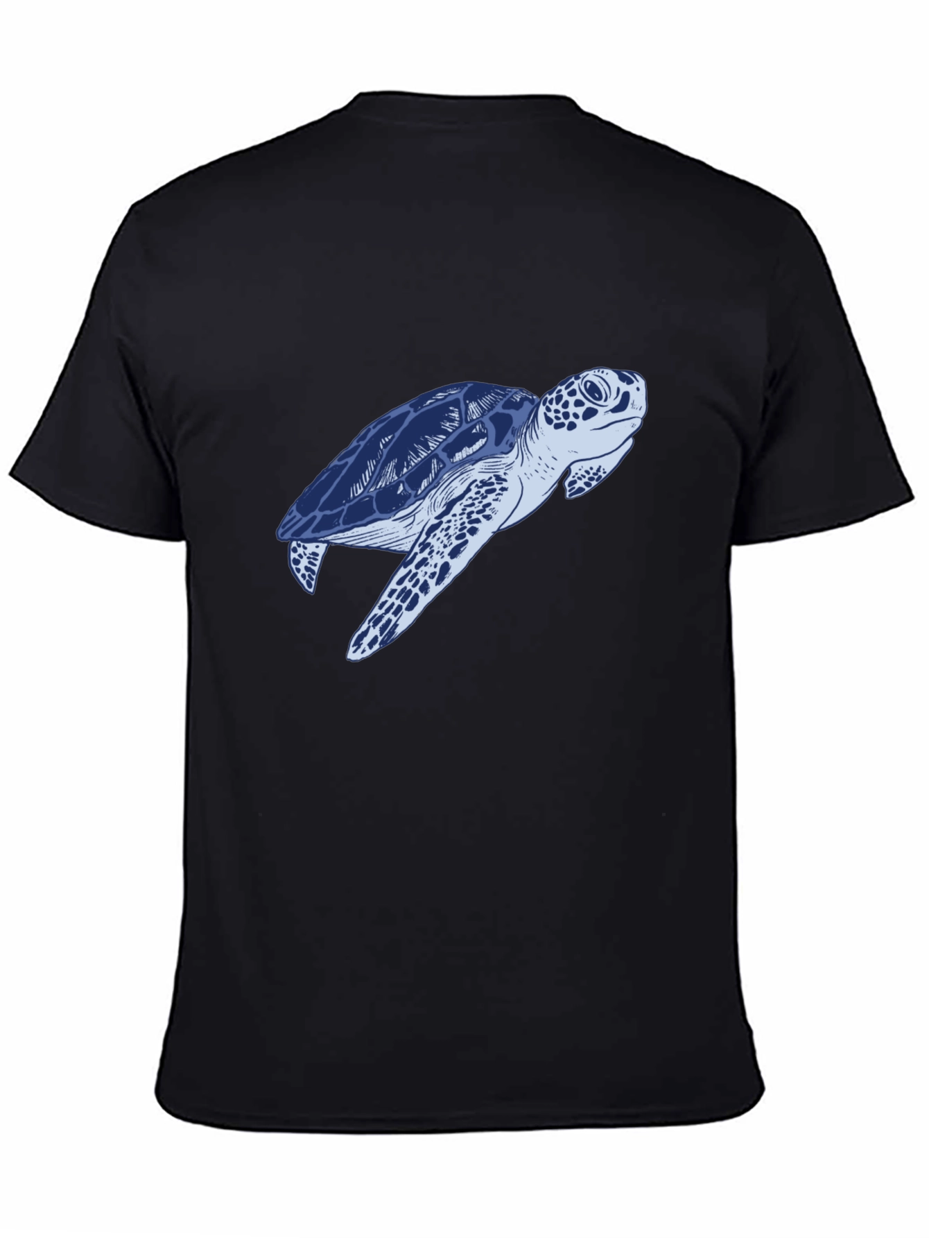 Blue Sea Turtle Graphic Print Black T-Shirt