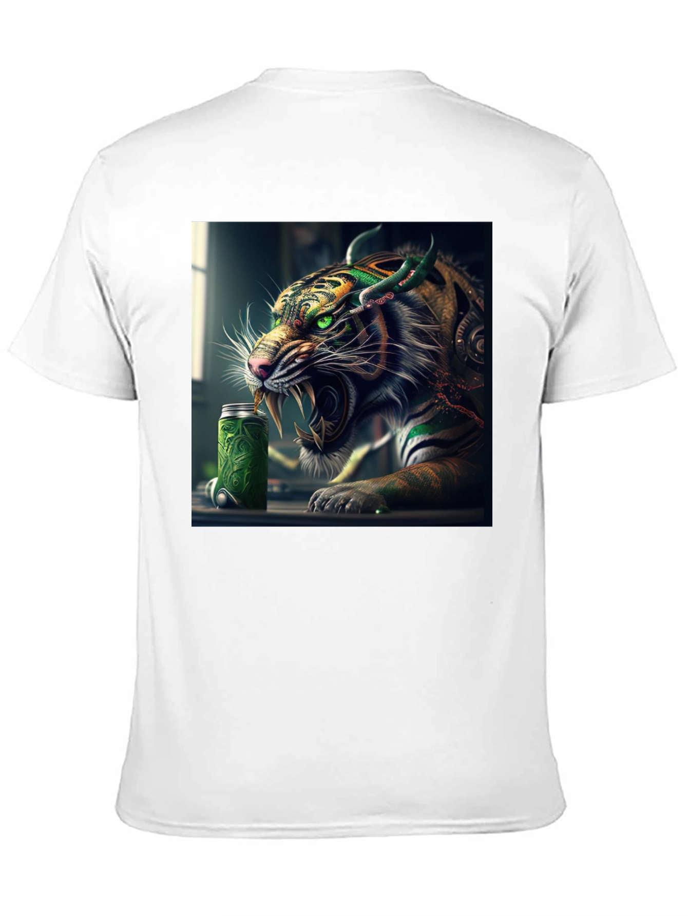 Tiger Green Drink Can Black T-Shirt