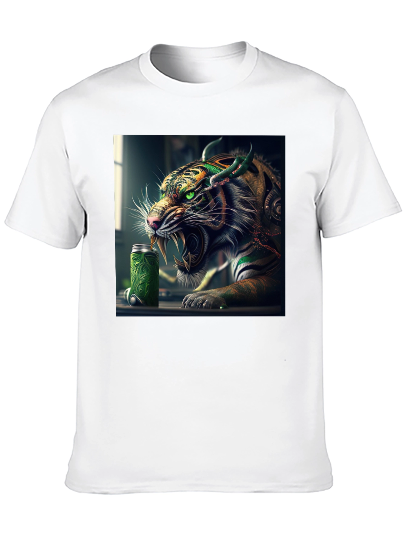 Tiger Green Drink Can Black T-Shirt